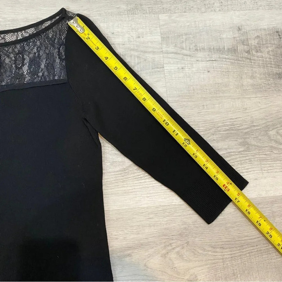 WHBM Lace Keyhole Neck and Ribbed Black Fitted 3/4 Sleeve Sweater Size S - Picture 10 of 15